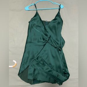Green silk mini dress